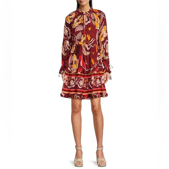 NWT Gibson Latimer Burgundy Floral Midi Dress - Picture 3 of 10